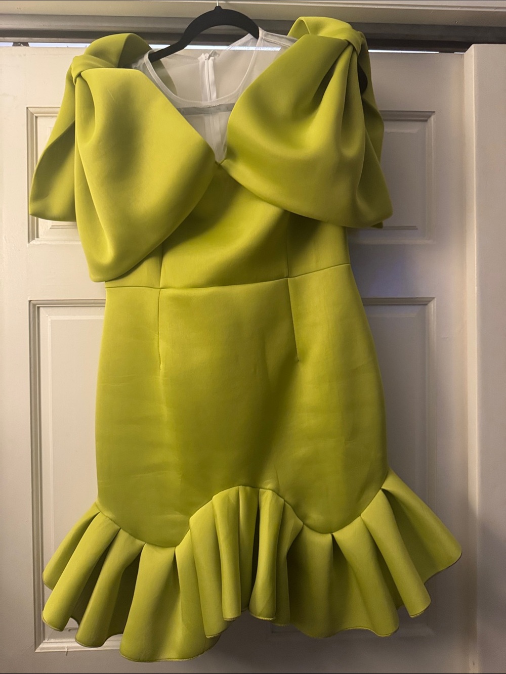 Lime Green Sculpted Bow Mini Dress